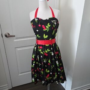 Floral Black and Red Midi Dress